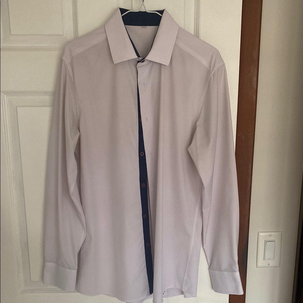 Men's State&Liberty dress shirt, size Large, white with navy trim